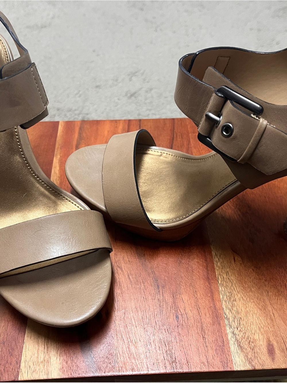 Kelly & Katie Taupe Ankle-Strap Platform Sandals